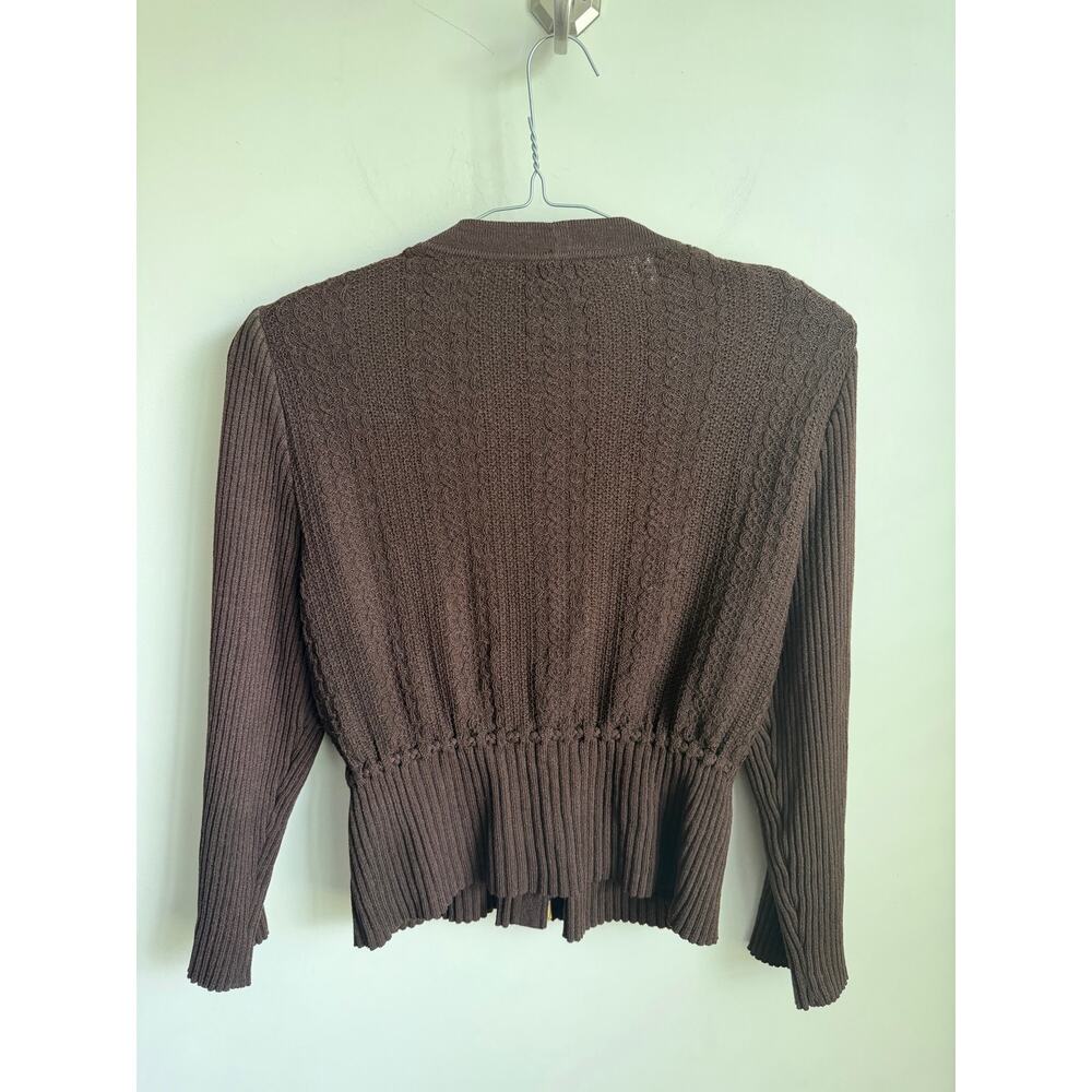 St. John Sport Wool Blend Puff Sleeve V-Neck Cardigan Sweater Brown Womens Large - Picture 9 of 9